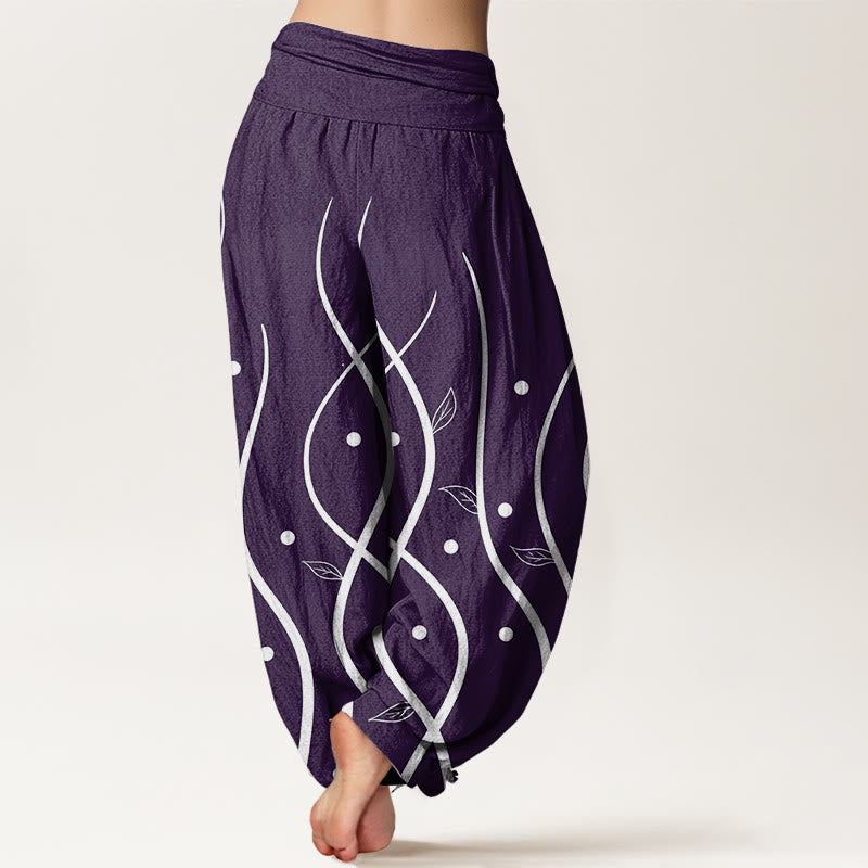 Buddha Stones Casual Minimalist Vine Leaf Pattern Women's Elastic Waist Harem Pants - image 2