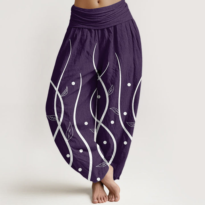 Buddha Stones Casual Minimalist Vine Leaf Pattern Women's Elastic Waist Harem Pants - Indigo - US22,UK/AU26,EU54 (6XL) - image 0