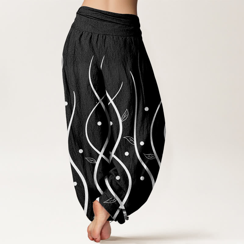 Buddha Stones Casual Minimalist Vine Leaf Pattern Women's Elastic Waist Harem Pants - image 6