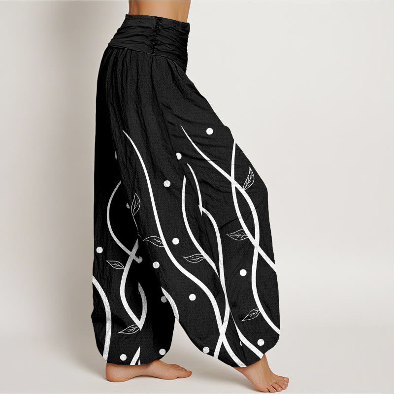 Buddha Stones Casual Minimalist Vine Leaf Pattern Women's Elastic Waist Harem Pants - image 5