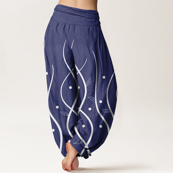 Buddha Stones Casual Minimalist Vine Leaf Pattern Women's Elastic Waist Harem Pants - image 9