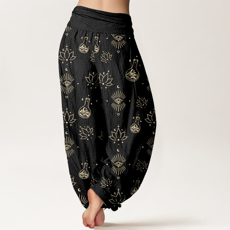 Buddha Stones Casual Lotus Eye Of Horus Pattern Women's Elastic Waist Harem Pants - image 2
