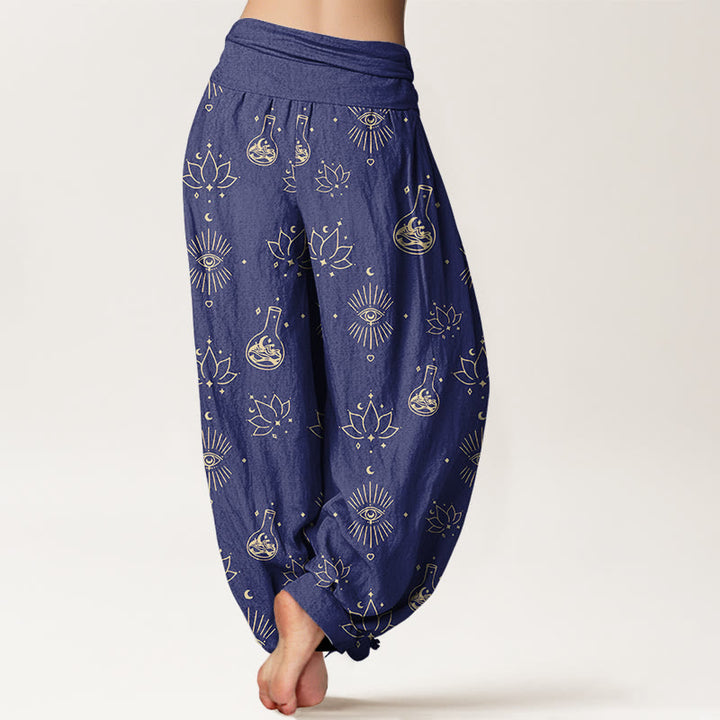 Buddha Stones Casual Lotus Eye Of Horus Pattern Women's Elastic Waist Harem Pants - image 6