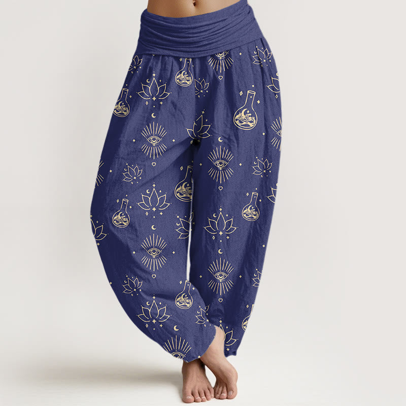 Buddha Stones Casual Lotus Eye Of Horus Pattern Women's Elastic Waist Harem Pants - DarkSlateBlue - US22,UK/AU26,EU54 (6XL) - image 4