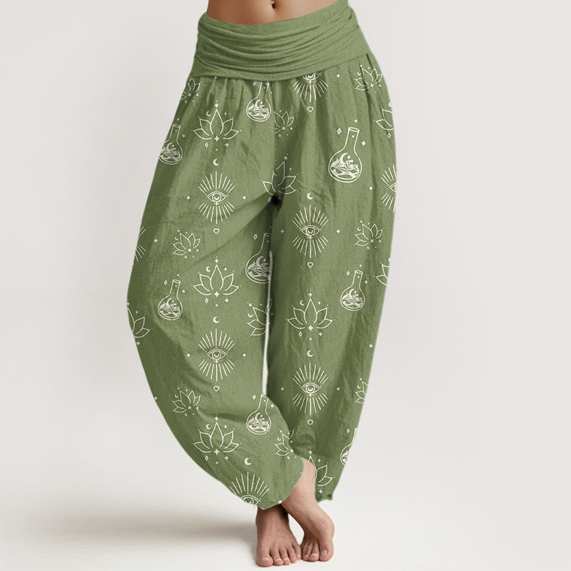 Buddha Stones Casual Lotus Eye Of Horus Pattern Women's Elastic Waist Harem Pants - OliveDrab - US22,UK/AU26,EU54 (6XL) - image 7