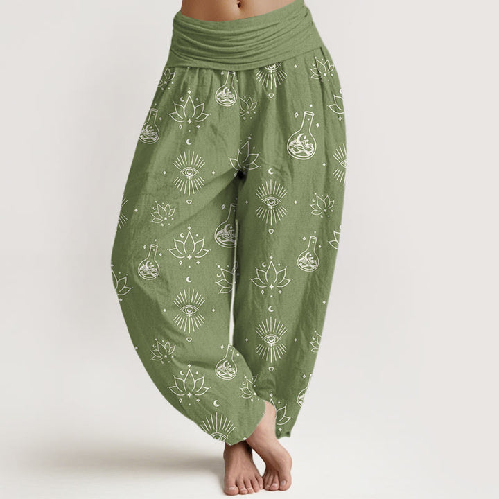 Buddha Stones Casual Lotus Eye Of Horus Pattern Women's Elastic Waist Harem Pants - OliveDrab - US22,UK/AU26,EU54 (6XL) - image 7