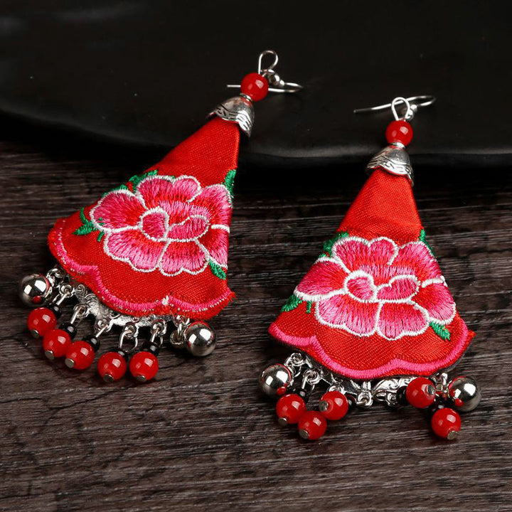 Buddha Stones Handmade Yi Embroidery Flower Harmony Earrings - image 4