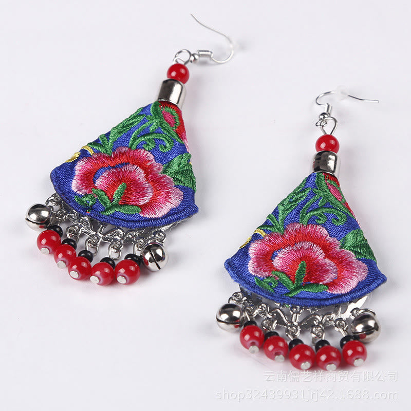 Buddha Stones Handmade Yi Embroidery Flower Harmony Earrings - image 7