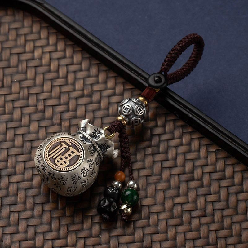 Buddha Stones Fu Character Money Bag Making Money Every Day Fortune Key Chain - Fu Character with Charm - image 1