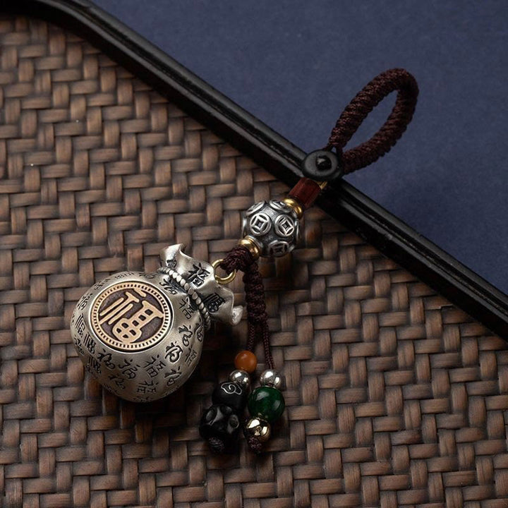 Buddha Stones Fu Character Money Bag Making Money Every Day Fortune Key Chain - Fu Character with Charm - image 1