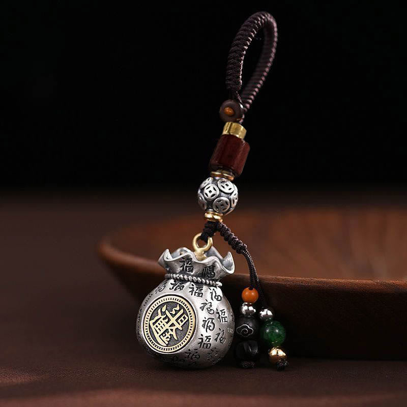 Buddha Stones Fu Character Money Bag Making Money Every Day Fortune Key Chain - image 11