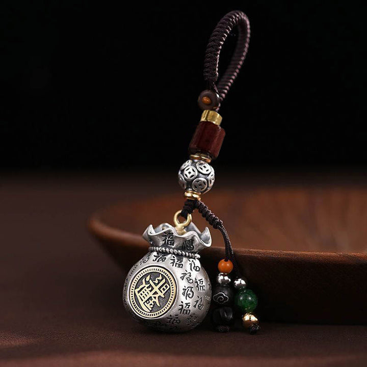Buddha Stones Fu Character Money Bag Making Money Every Day Fortune Key Chain - image 11