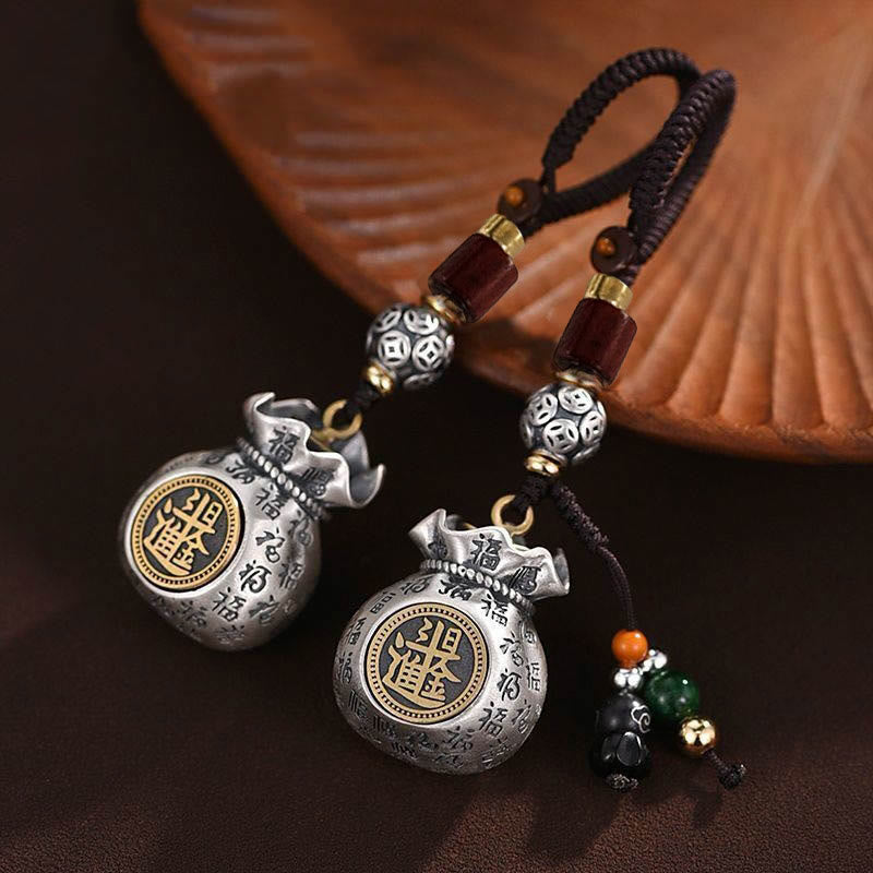 Buddha Stones Fu Character Money Bag Making Money Every Day Fortune Key Chain - image 16
