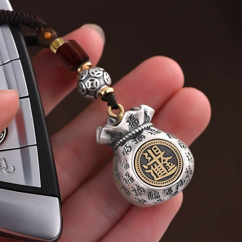 Buddha Stones Fu Character Money Bag Making Money Every Day Fortune Key Chain - image 8