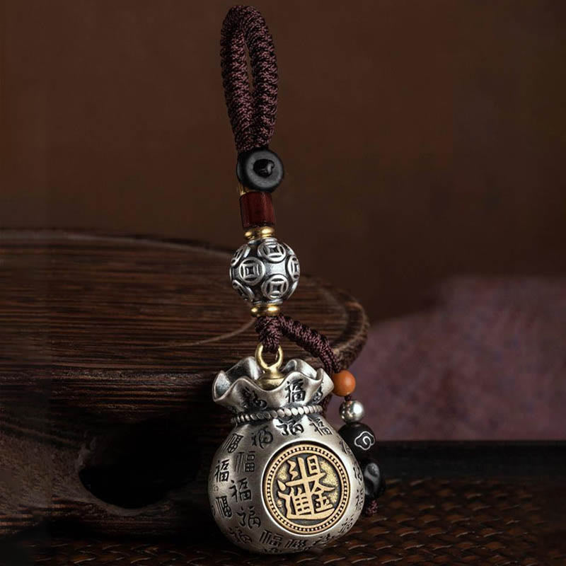 Buddha Stones Fu Character Money Bag Making Money Every Day Fortune Key Chain - image 12