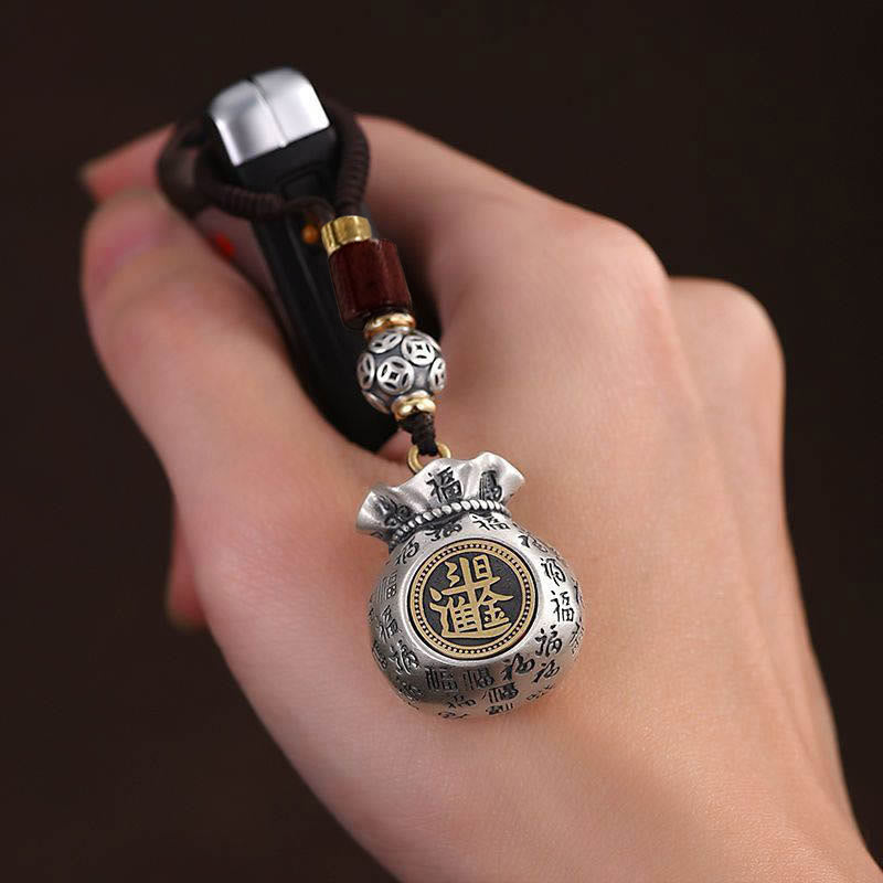 Buddha Stones Fu Character Money Bag Making Money Every Day Fortune Key Chain - image 7