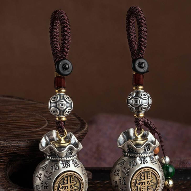 Buddha Stones Fu Character Money Bag Making Money Every Day Fortune Key Chain - image 17