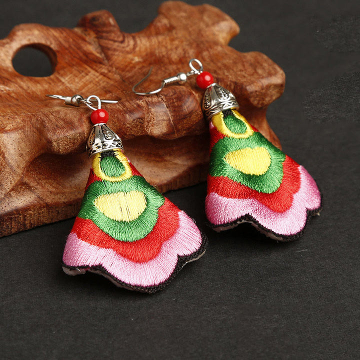 Buddha Stones Handmade Colorful Yi Embroidery Harmony Earrings - Outermost Color-Pink(Alloy Posts) - image 4