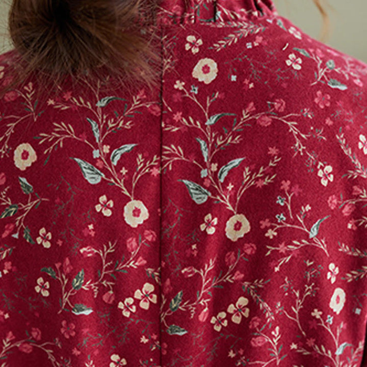 Buddha Stones Ethnic Printing Drawstring Long Sleeve Cotton Linen Midi Dress With Pockets - image 12