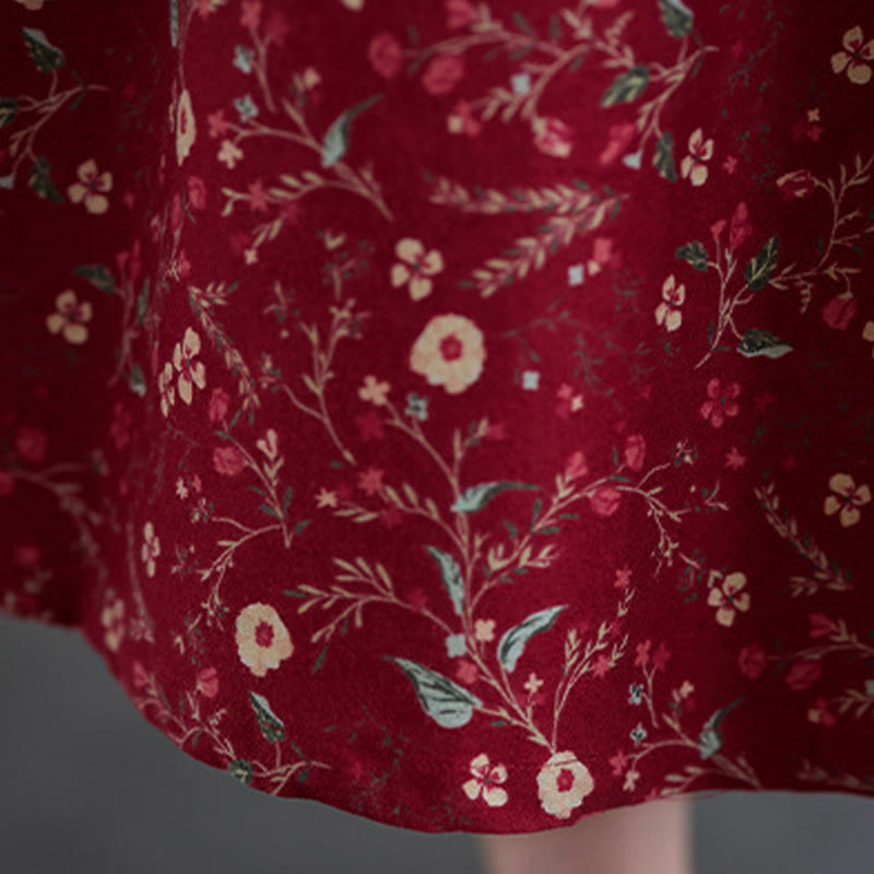 Buddha Stones Ethnic Printing Drawstring Long Sleeve Cotton Linen Midi Dress With Pockets - image 18