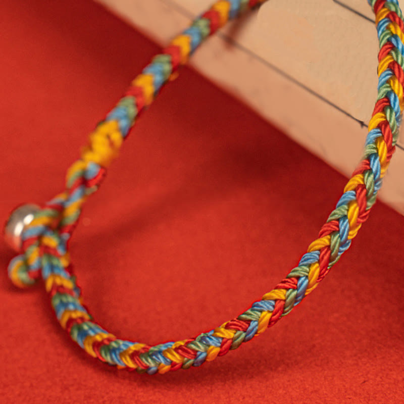 Buddha Stones 925 Sterling Silver Eight Thread Peace Knot Colorful Rope Luck Braided Bracelet - image 8