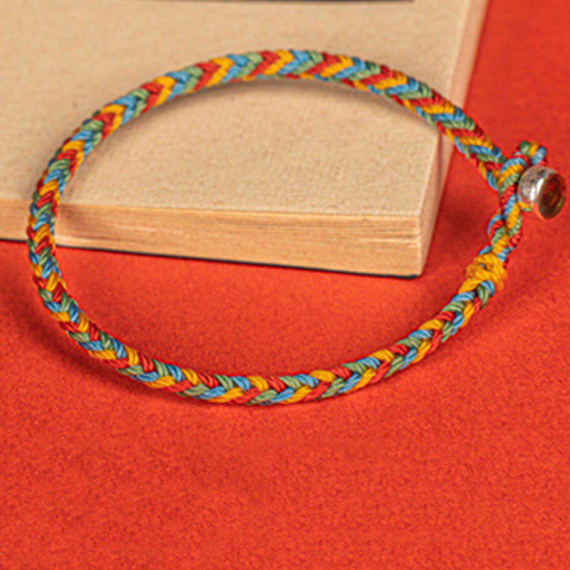 Buddha Stones 925 Sterling Silver Eight Thread Peace Knot Colorful Rope Luck Braided Bracelet - image 3