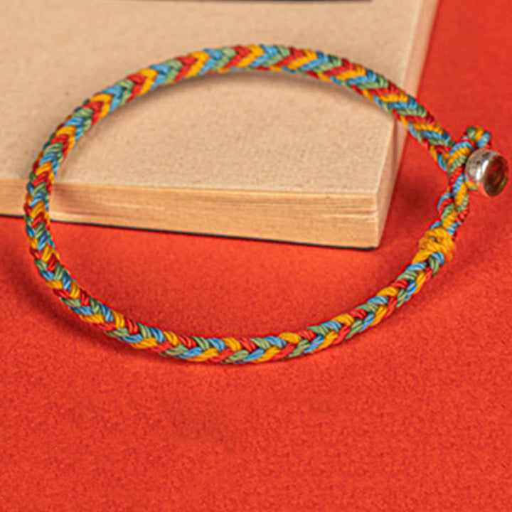 Buddha Stones 925 Sterling Silver Eight Thread Peace Knot Colorful Rope Luck Braided Bracelet - image 3