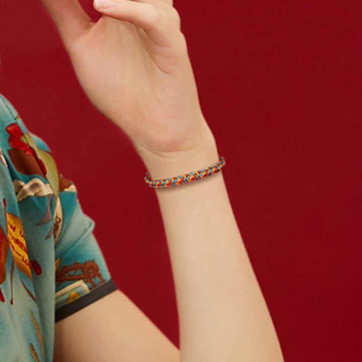 Buddha Stones 925 Sterling Silver Eight Thread Peace Knot Colorful Rope Luck Braided Bracelet - image 10