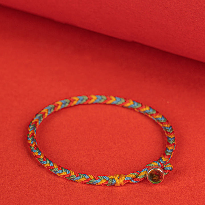Buddha Stones 925 Sterling Silver Eight Thread Peace Knot Colorful Rope Luck Braided Bracelet - image 1