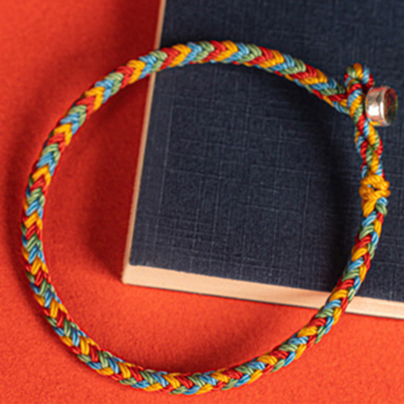 Buddha Stones 925 Sterling Silver Eight Thread Peace Knot Colorful Rope Luck Braided Bracelet - image 4