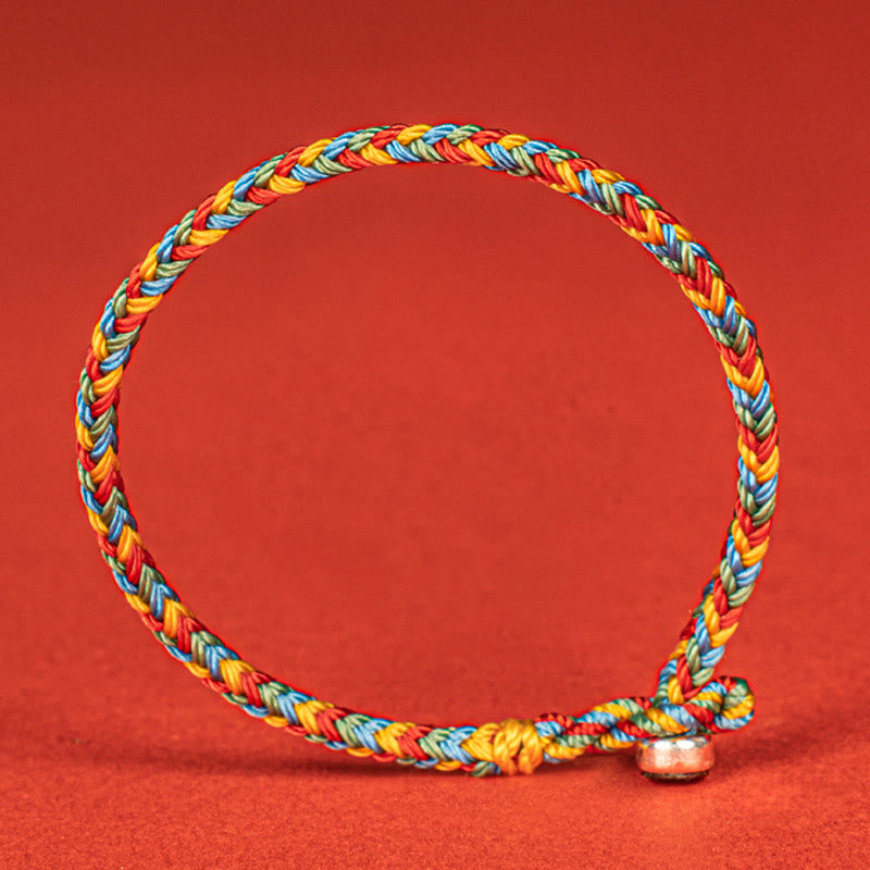 Buddha Stones 925 Sterling Silver Eight Thread Peace Knot Colorful Rope Luck Braided Bracelet - image 2