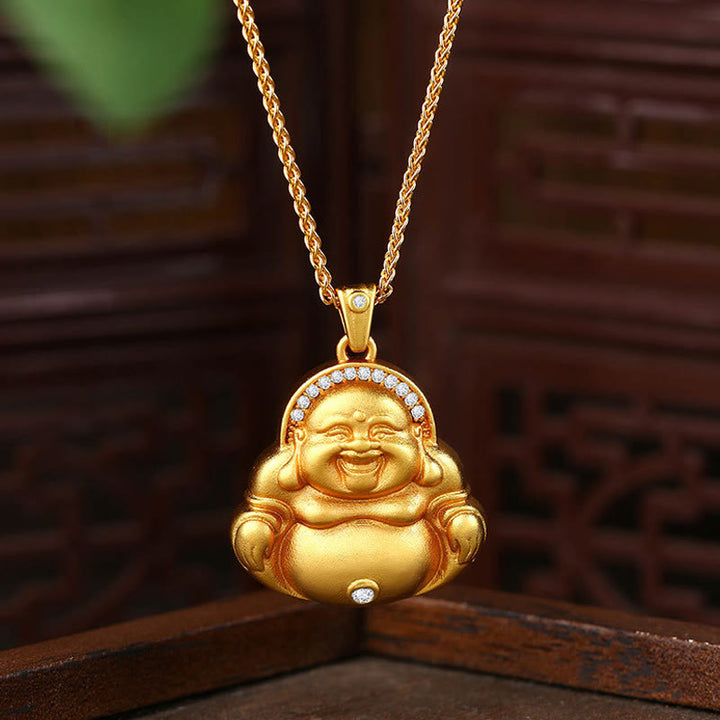 Buddha Stones Copper Laughing Buddha Pattern Happiness Necklace Pendant - Copper Buddha - image 0
