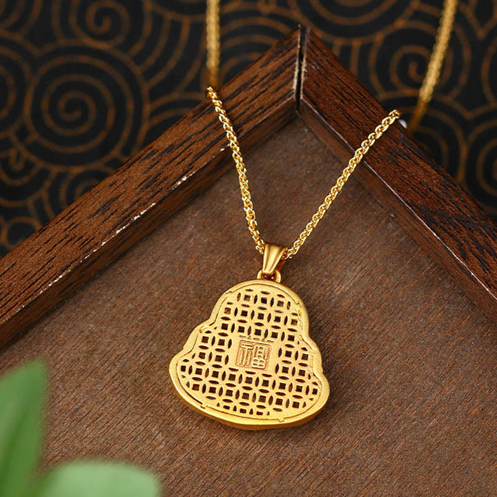 Buddha Stones Copper Laughing Buddha Pattern Happiness Necklace Pendant - image 2