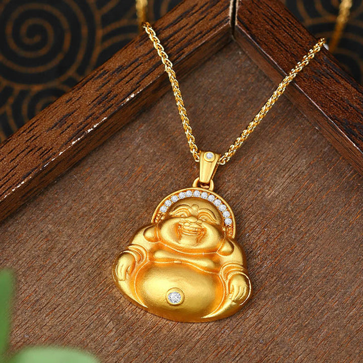 Buddha Stones Copper Laughing Buddha Pattern Happiness Necklace Pendant - image 1