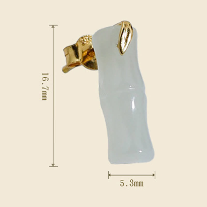 Buddha Stones Bamboo Hetian Jade 925 Sterling Silver Leaf Wealth Earrings - image 5