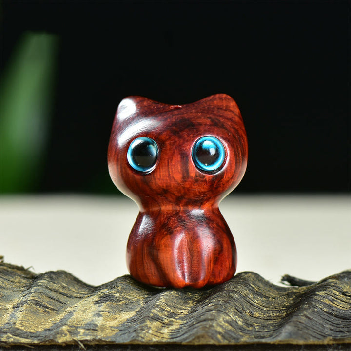 Buddha Stones Ebony Wood Small Leaf Red Sandalwood Cute Cat Animals Calm Decoration - Small Leaf Red Sandalwood (33*24*21mm) - image 8