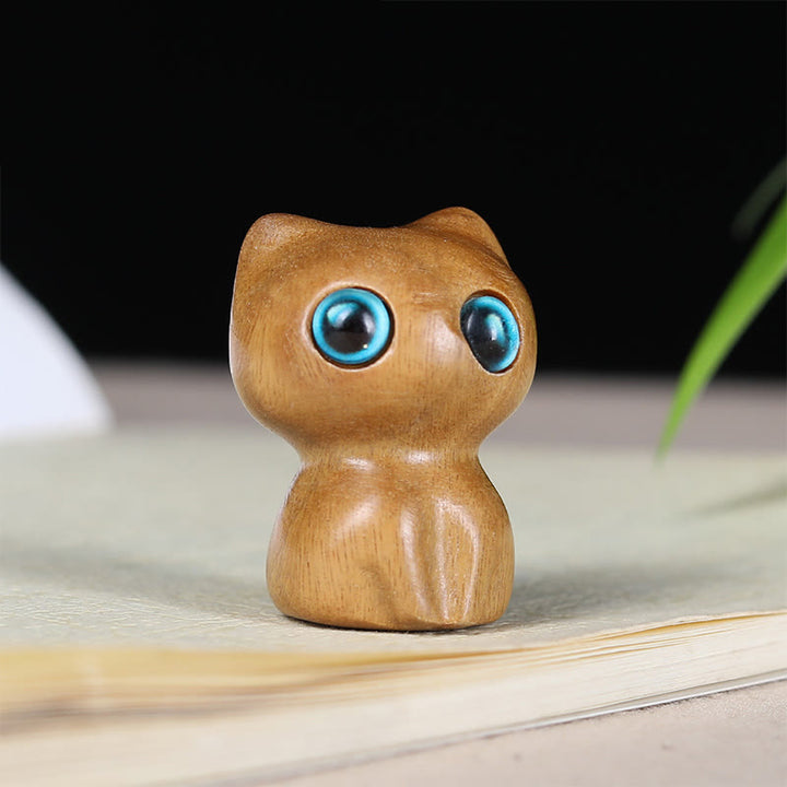 Buddha Stones Ebony Wood Small Leaf Red Sandalwood Cute Cat Animals Calm Decoration - Green Sandalwood (33*24*21mm) - image 5