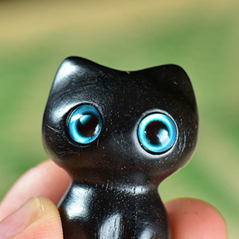 Buddha Stones Ebony Wood Small Leaf Red Sandalwood Cute Cat Animals Calm Decoration - image 2