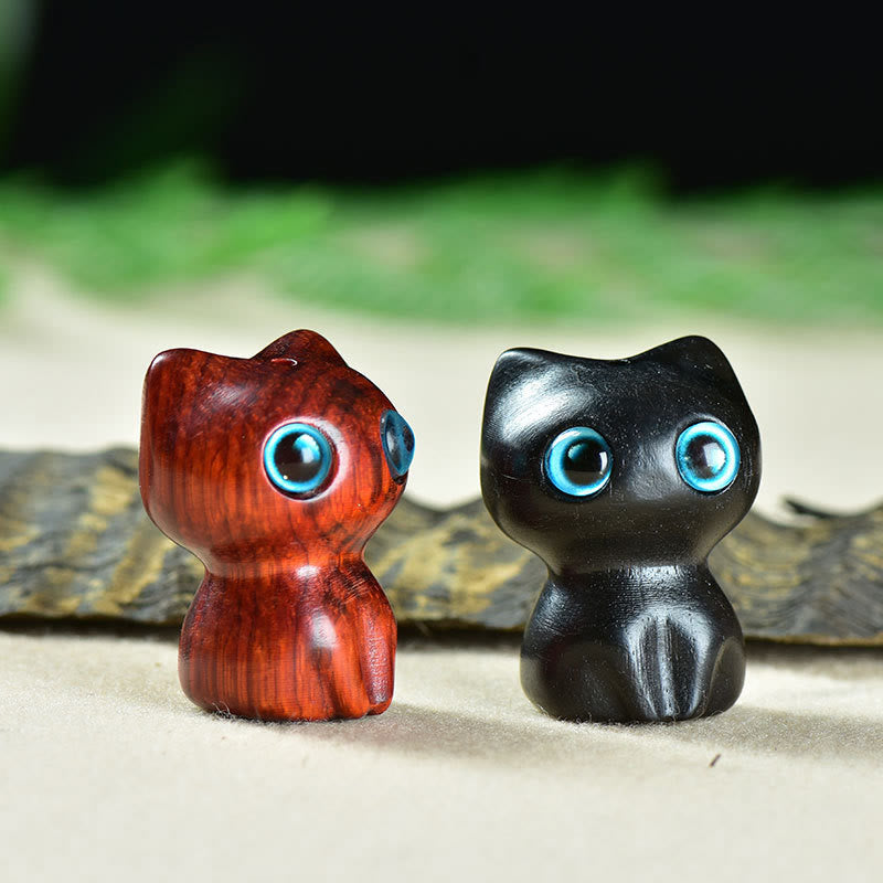 Buddha Stones Ebony Wood Small Leaf Red Sandalwood Cute Cat Animals Calm Decoration - image 16