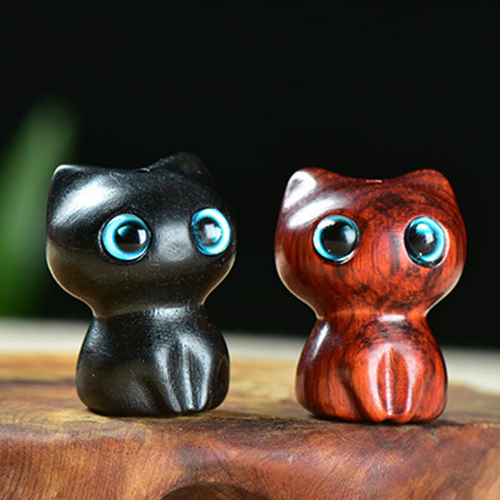 Buddha Stones Ebony Wood Small Leaf Red Sandalwood Cute Cat Animals Calm Decoration - image 11