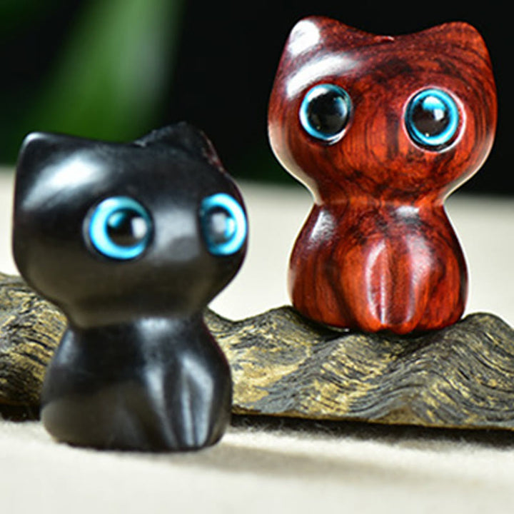 Buddha Stones Ebony Wood Small Leaf Red Sandalwood Cute Cat Animals Calm Decoration - image 20