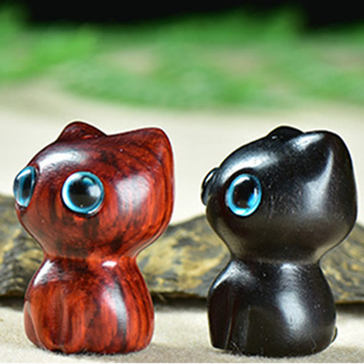 Buddha Stones Ebony Wood Small Leaf Red Sandalwood Cute Cat Animals Calm Decoration - image 12