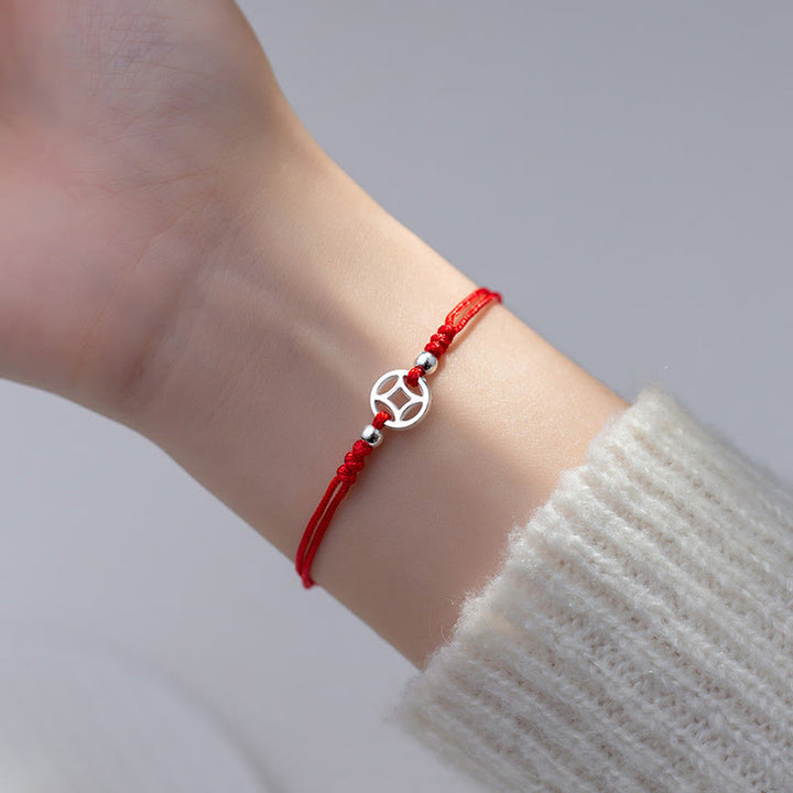 Buddha Stones 925 Sterling Silver Hollow Copper Coin Luck String Bracelet - image 9