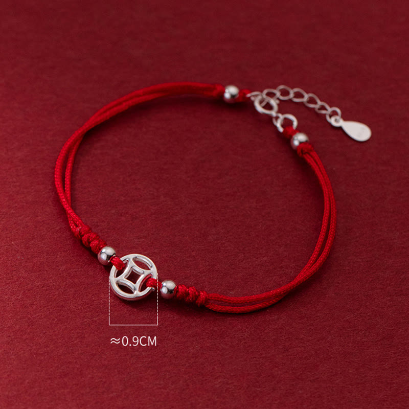Buddha Stones 925 Sterling Silver Hollow Copper Coin Luck String Bracelet - image 8