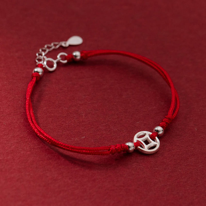 Buddha Stones 925 Sterling Silver Hollow Copper Coin Luck String Bracelet - image 1