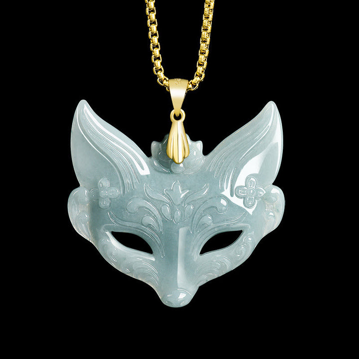 Buddha Stones Fox Mask Jade Titanium Steel Necklace Luck Pendant - Jade(Large) - image 0