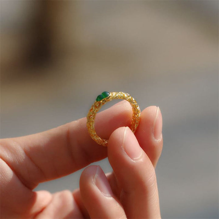 Buddha Stones Vintage Gourd Green Chalcedony Copper Alloy Wealth Ring - image 11