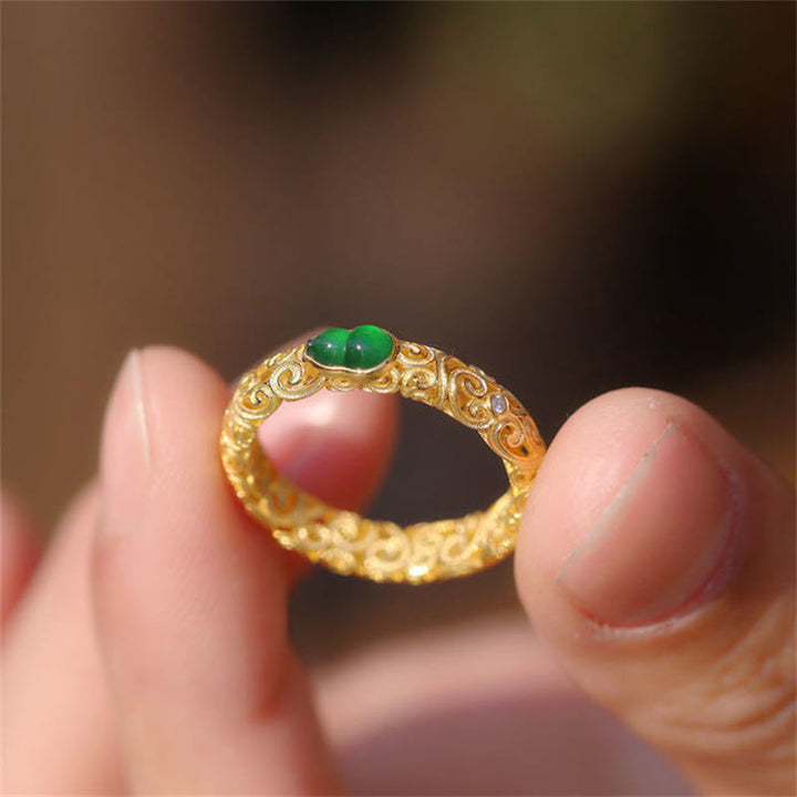 Buddha Stones Vintage Gourd Green Chalcedony Copper Alloy Wealth Ring - image 10