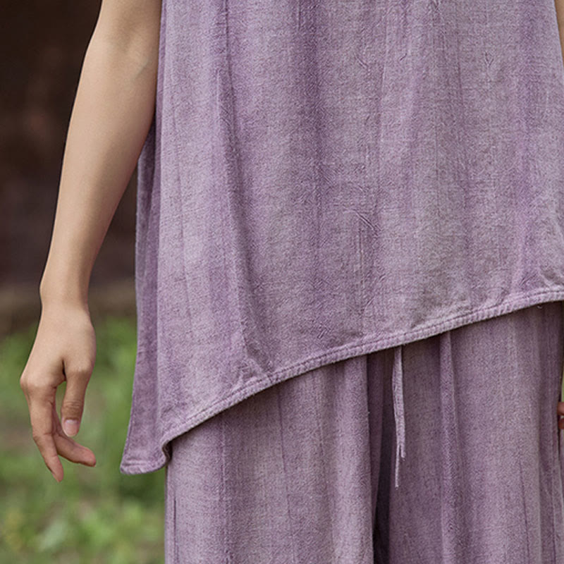 Buddha Stones Summer Tie-dye Linen Crew Neck Sleeveless Women's Vest - image 8