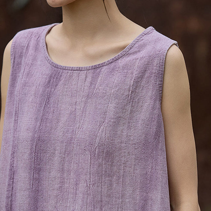 Buddha Stones Summer Tie-dye Linen Crew Neck Sleeveless Women's Vest - image 7